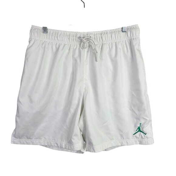 Mens Nike Jordan White Jumpman Poolside Shorts Mesh Lined Drawstring 8" Inseam L